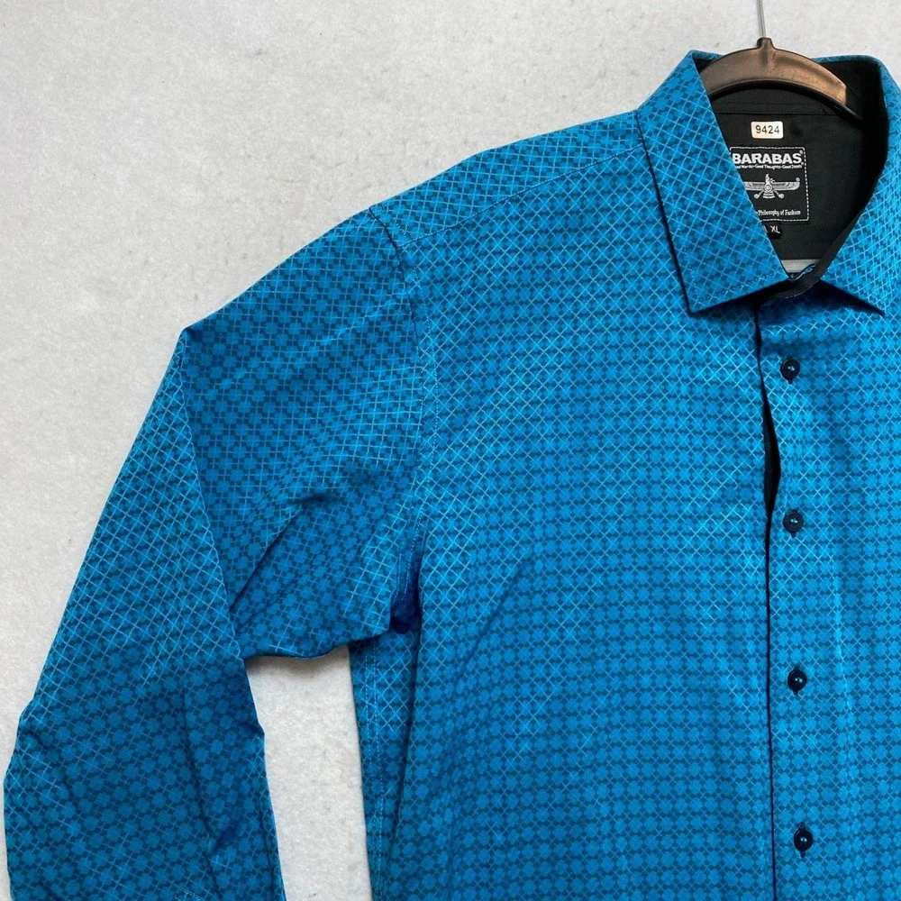 Barabas Shirt Mens XL Teal Blue Long Sleeve Button Down Medallion Geometric